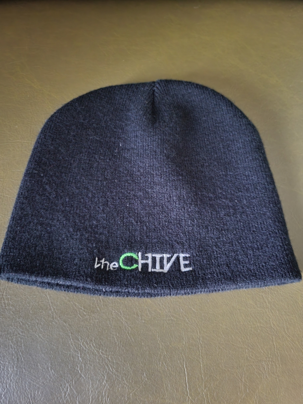 The Chive Black Knit Beanie with Embroidered Logo